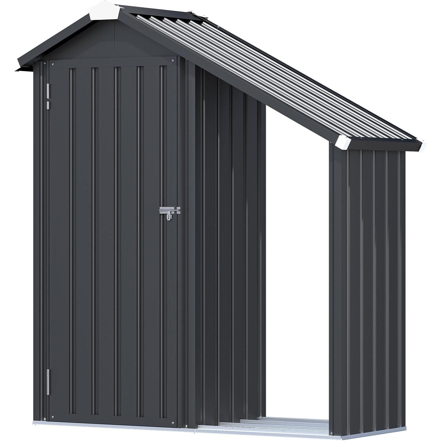 Abri de Jardin en Acier Galvanisé avec Étagères Ajustables et Bûcher - 1.37m x 0.53m x 1.63m