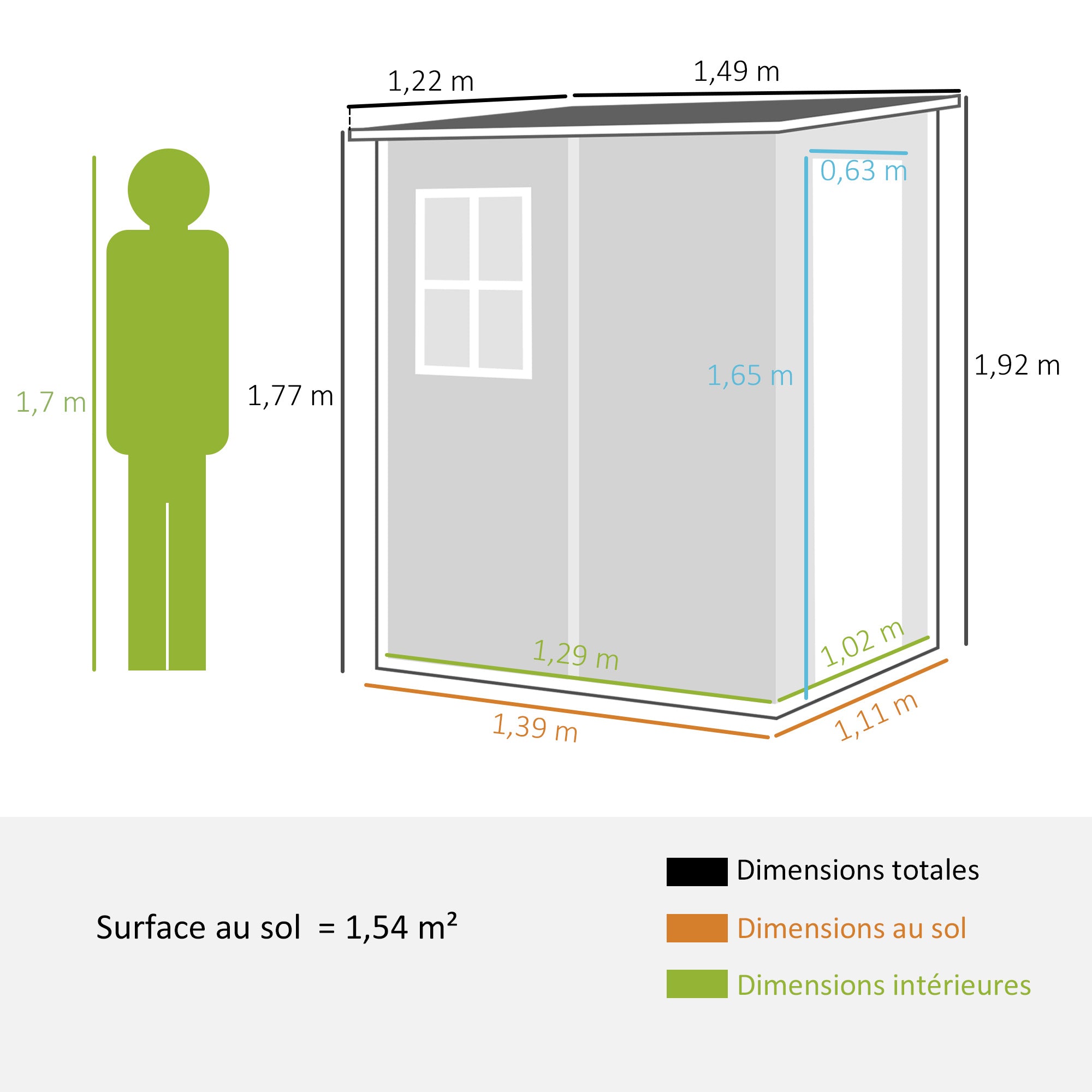 Abri de Jardin Compact en Résine Gris - 1,22m x 1,49m x 1,92m