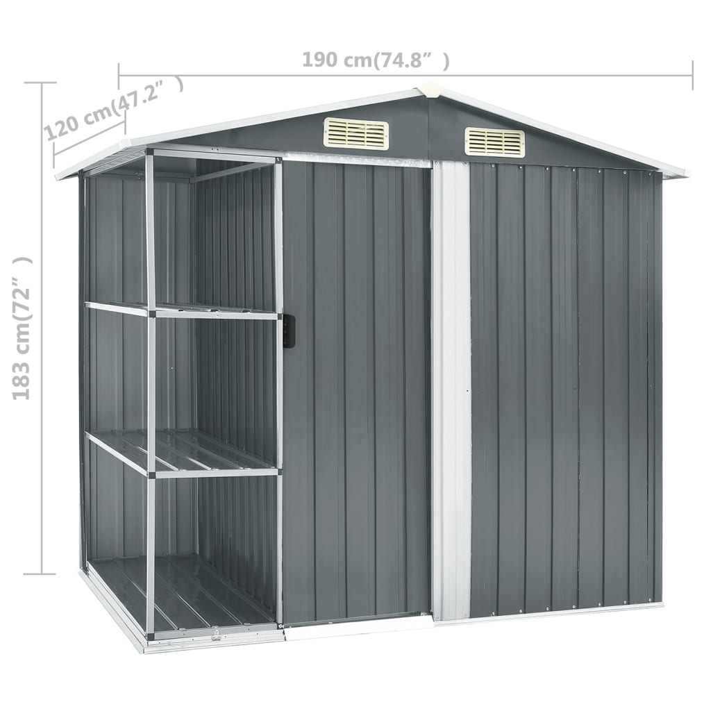 Abri de Jardin avec Étagères en Acier Galvanisé - 2,05m x 1,30m x 1,83m
