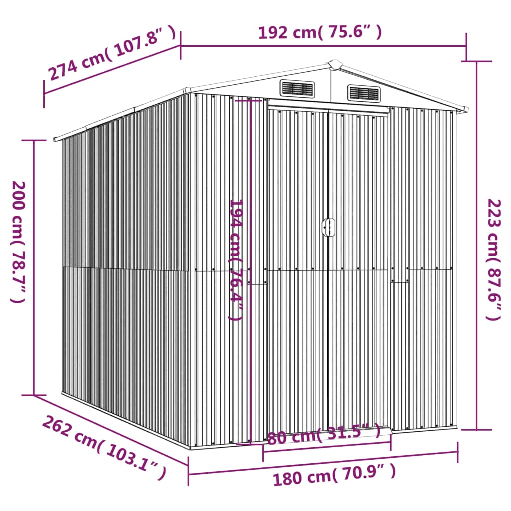 Abri de Jardin XXL modulable 10.21m/1.92m en Acier Galvanisé