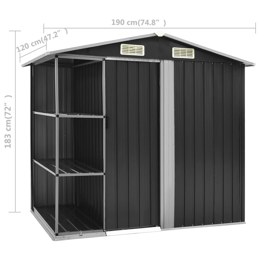 Abri de Jardin avec Étagères en Acier Galvanisé - 2,05m x 1,30m x 1,83m