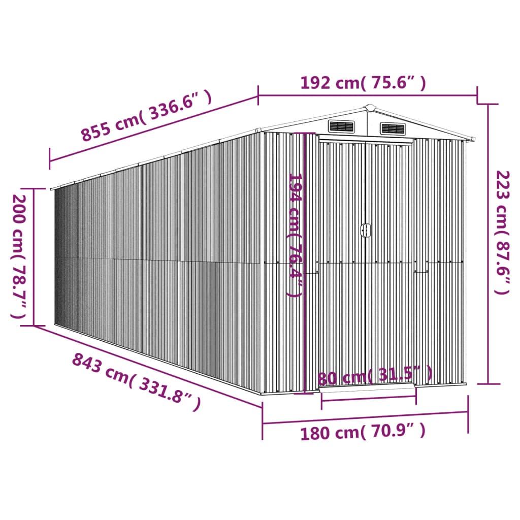 Abri de Jardin XXL modulable 10.21m/1.92m en Acier Galvanisé
