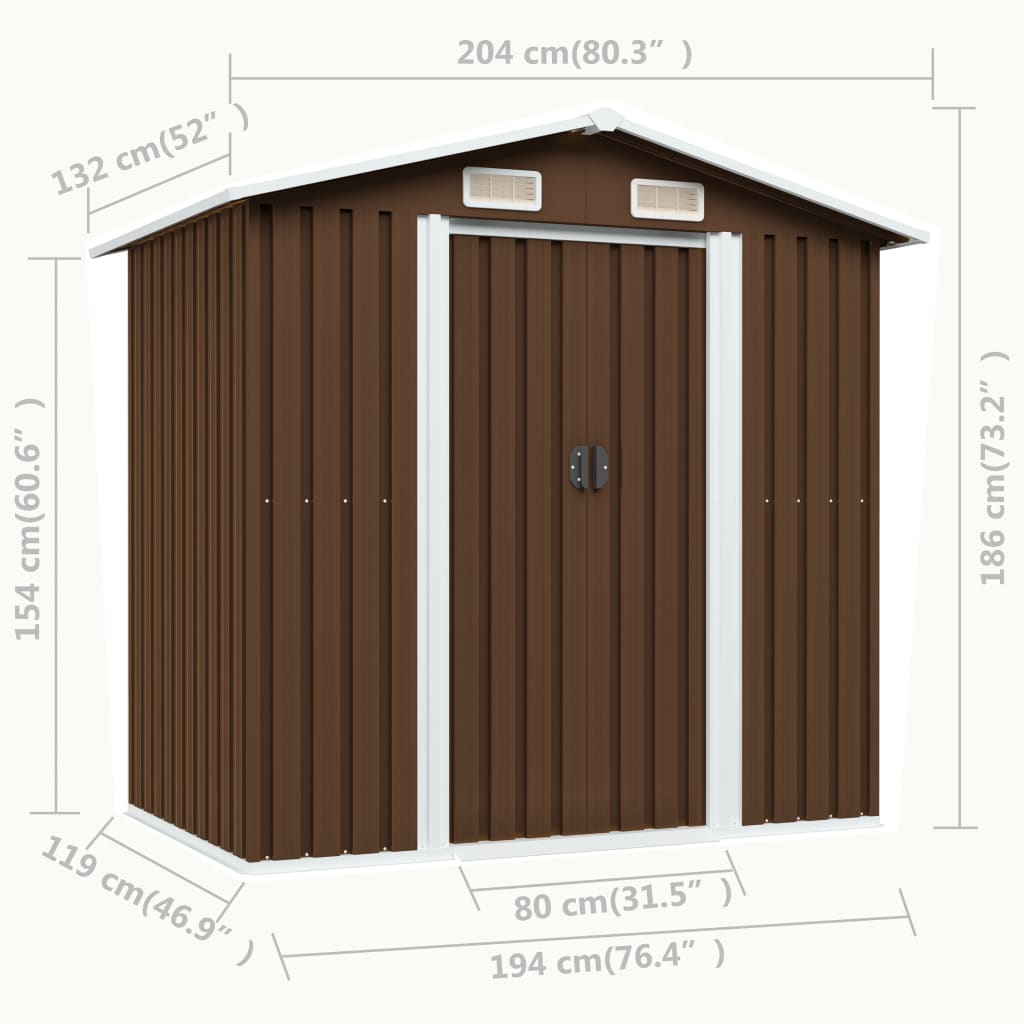 Abri de Jardin en Acier Galvanisé - 2,04m x 1,32m x 1,86m