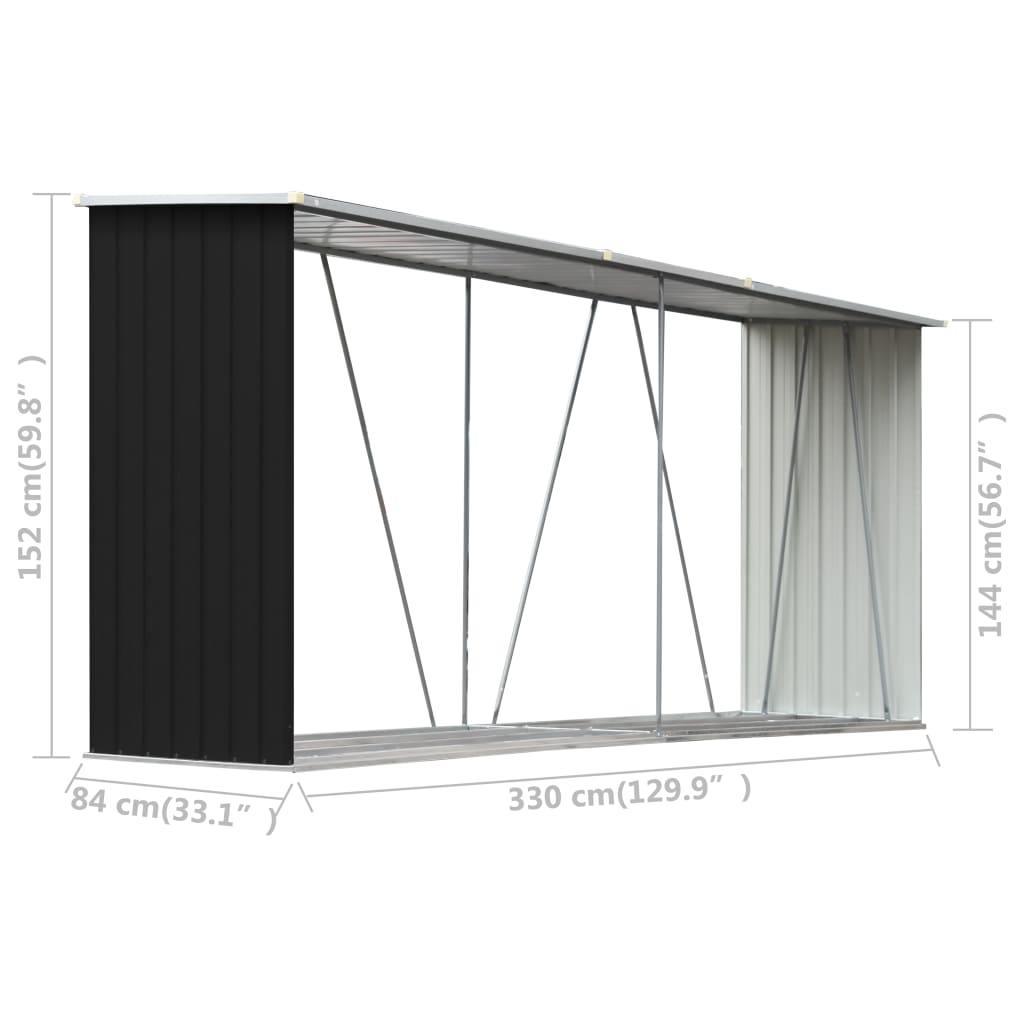 Abri à Bûches XXL en Acier Galvanisé - 3,30m x 0,84m x 1,52m
