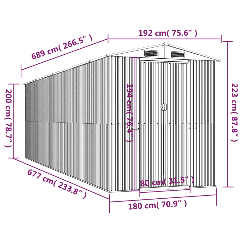 Abri de Jardin XXL modulable 10.21m/1.92m en Acier Galvanisé