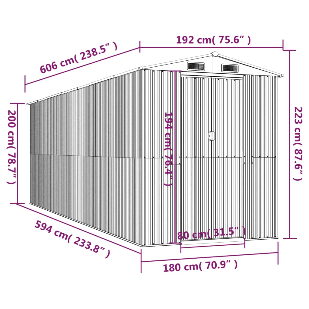 Abri de Jardin XXL modulable 10.21m/1.92m en Acier Galvanisé
