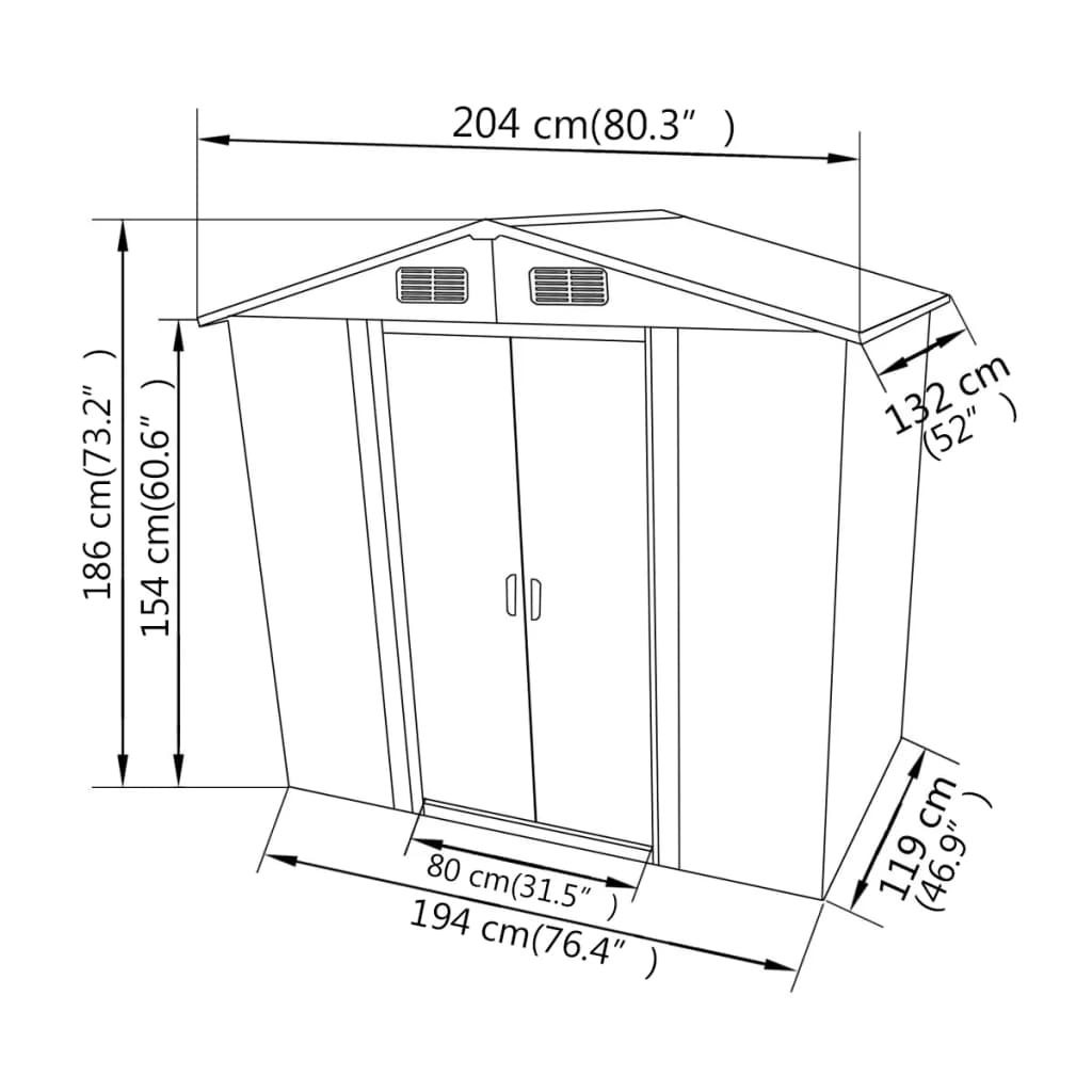 Abri de Jardin en Acier Galvanisé - 2,04m x 1,32m x 1,86m