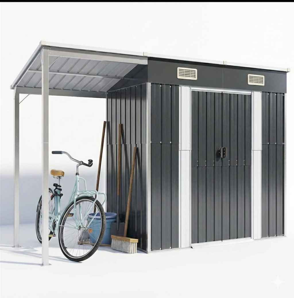 Abri de Jardin 2-en-1 avec Bûcher en Acier Galvanisé - 2,77m x 1,07m x 1,81m