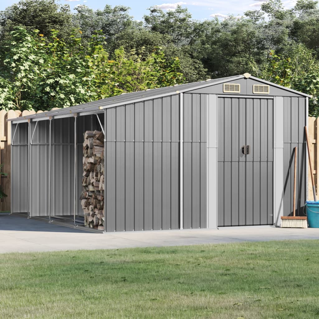 Abri de Jardin 2-en-1 avec Bûcher en Acier Galvanisé