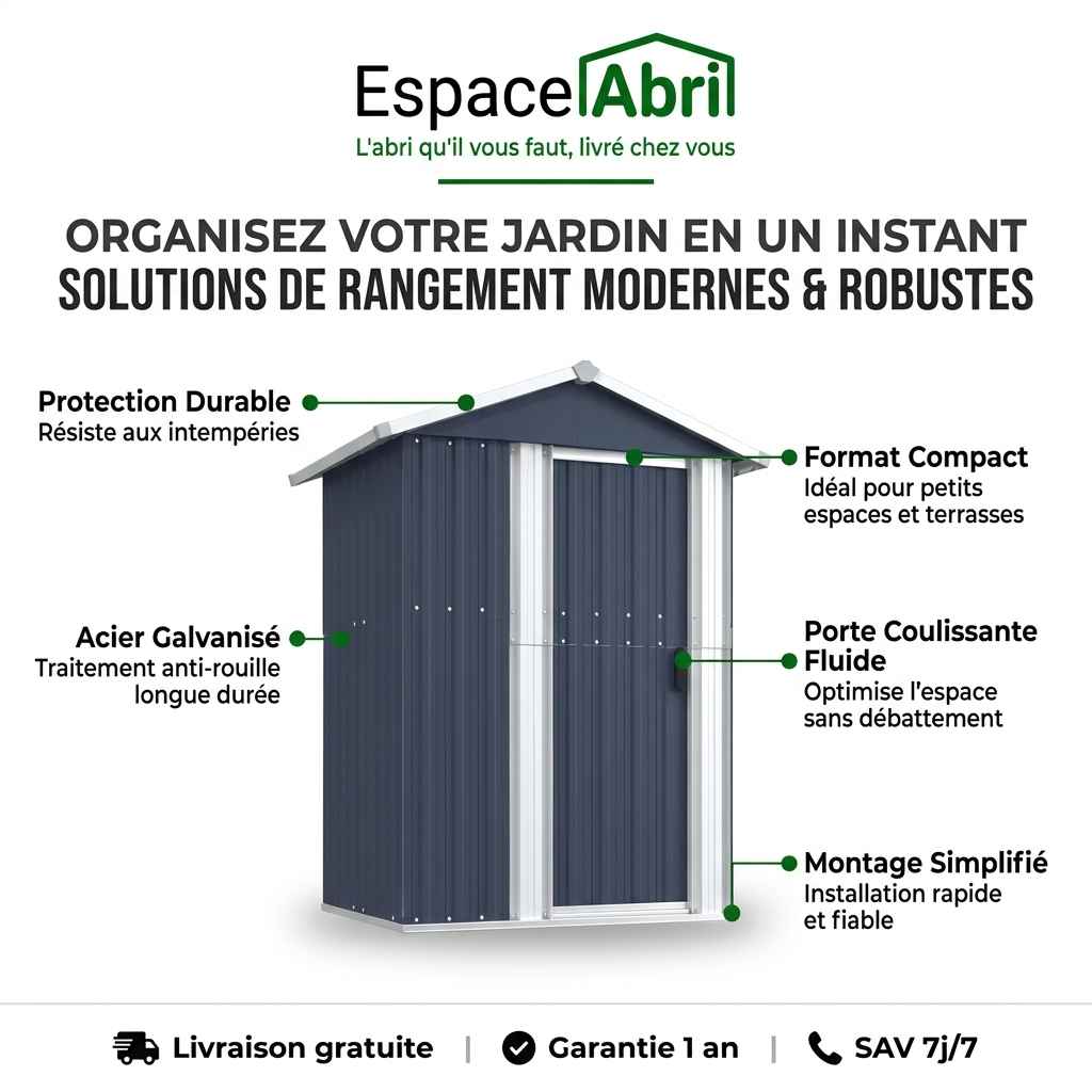 Abri de Jardin Compact en Acier - 1,26m x 0,98m x 1,77m