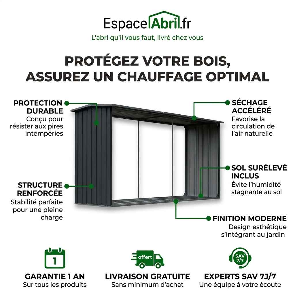 Abri à Bûches en Acier Galvanisé - 330 x 92 cm x 153 cm