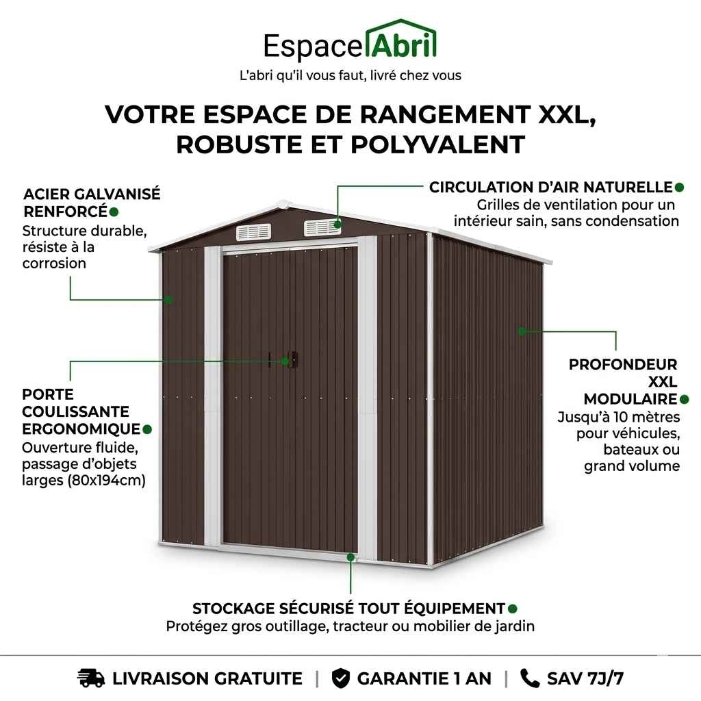 Abri de Jardin XXL modulable 10.21m/1.92m en Acier Galvanisé