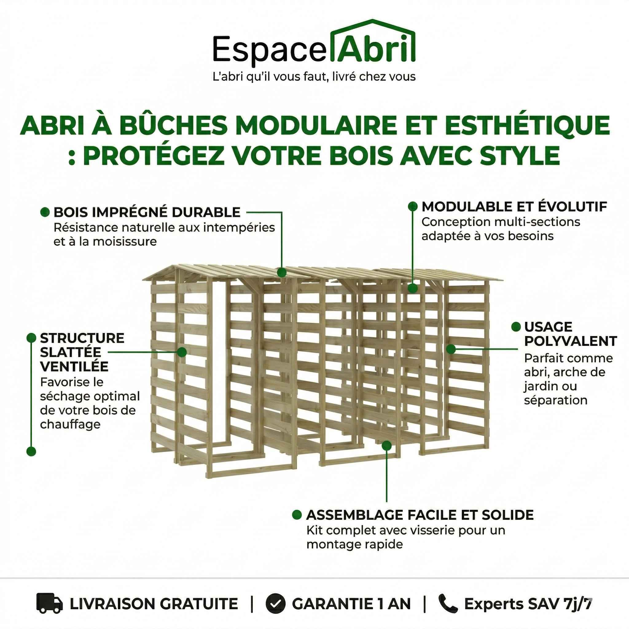 Abri à Bûches modulaire en Bois