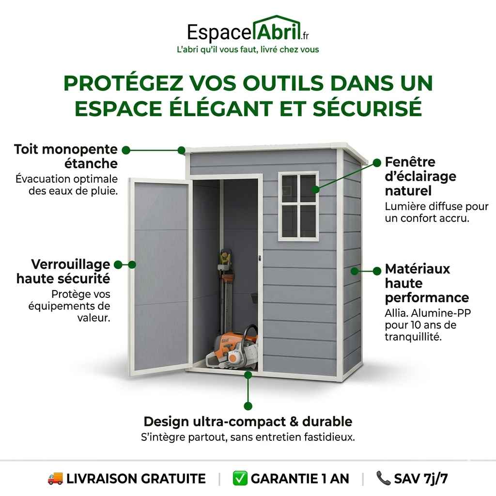 Abri de Jardin en Aluminium et PP avec Fenêtre 1.51m x 0.92m x 1.93m