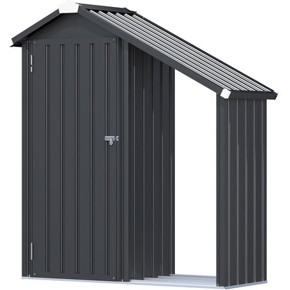Abri de Jardin en Acier Galvanisé avec Étagères Ajustables et Bûcher - 1.37m x 0.53m x 1.63m