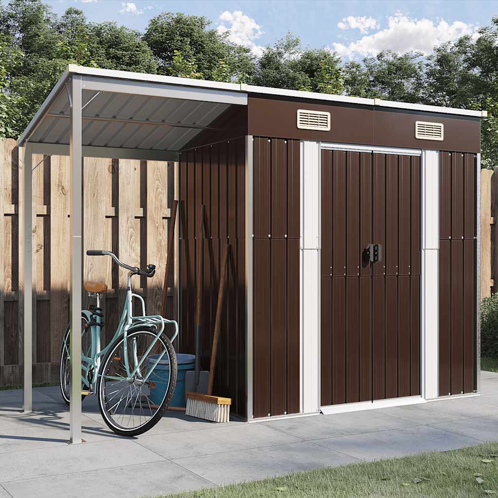Abri de Jardin 2-en-1 avec Bûcher en Acier Galvanisé - 2,77m x 1,07m x 1,81m
