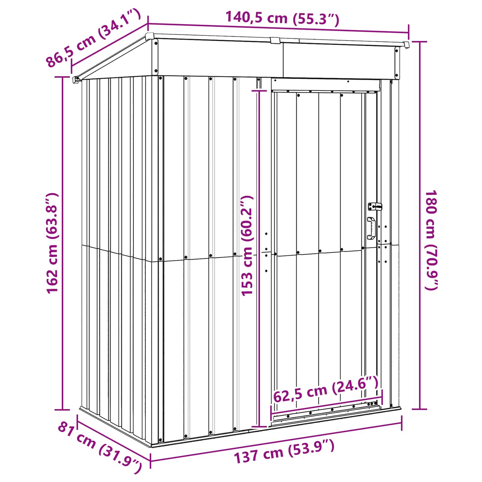 Abri de Jardin Design en Métal - 1,37m x 0,81m x 1,80m