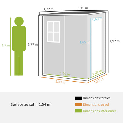 Abri de Jardin Compact en Résine Gris - 1,22m x 1,49m x 1,92m