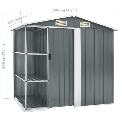 Abri de Jardin avec Étagères en Acier Galvanisé - 2,05m x 1,30m x 1,83m