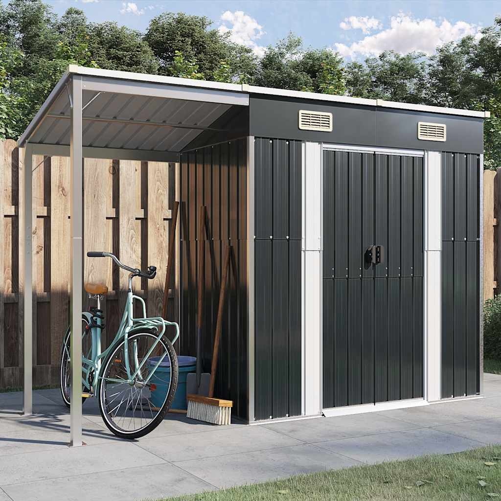 Abri de Jardin 2-en-1 avec Bûcher en Acier Galvanisé - 2,77m x 1,07m x 1,81m