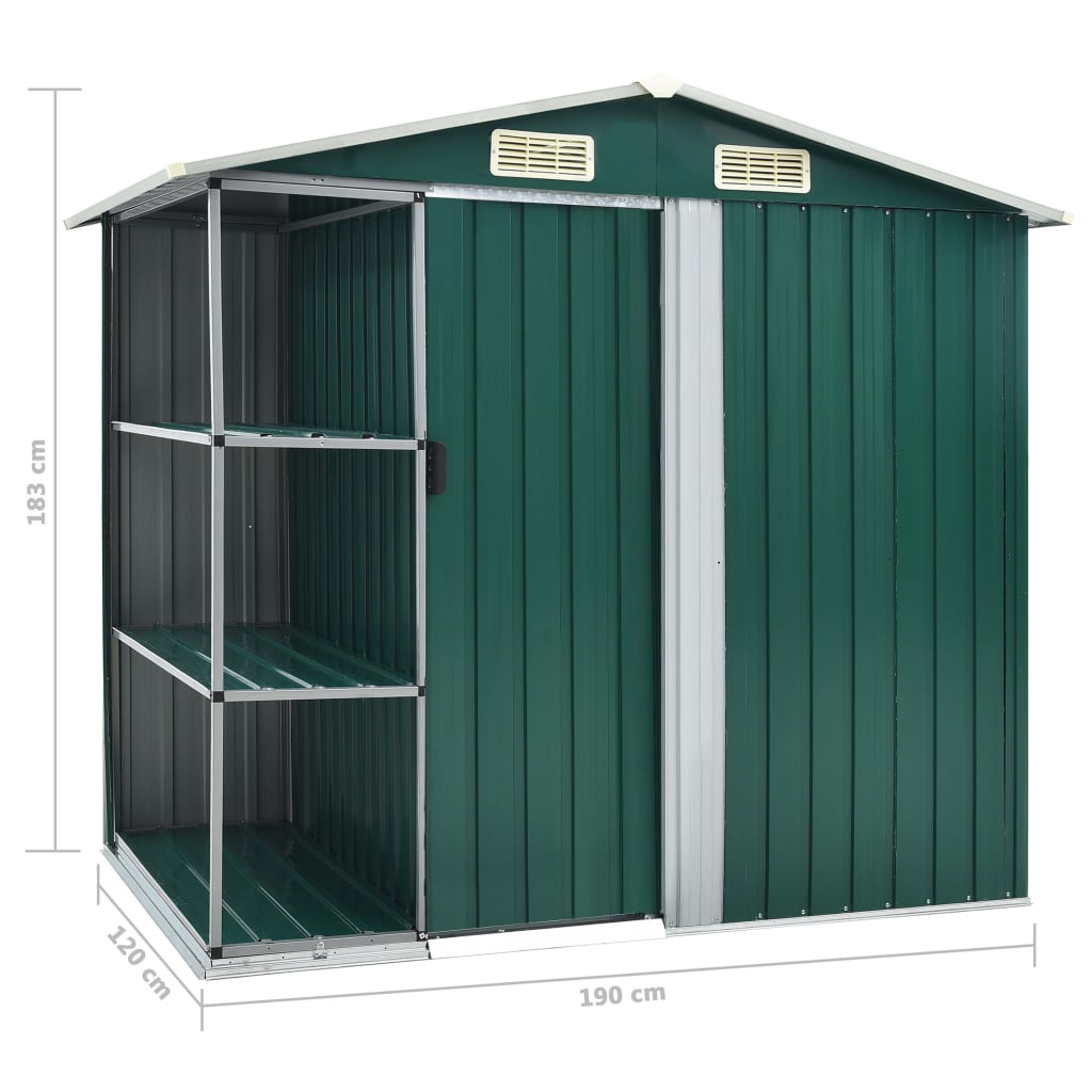 Abri de Jardin avec Étagères en Acier Galvanisé - 2,05m x 1,30m x 1,83m