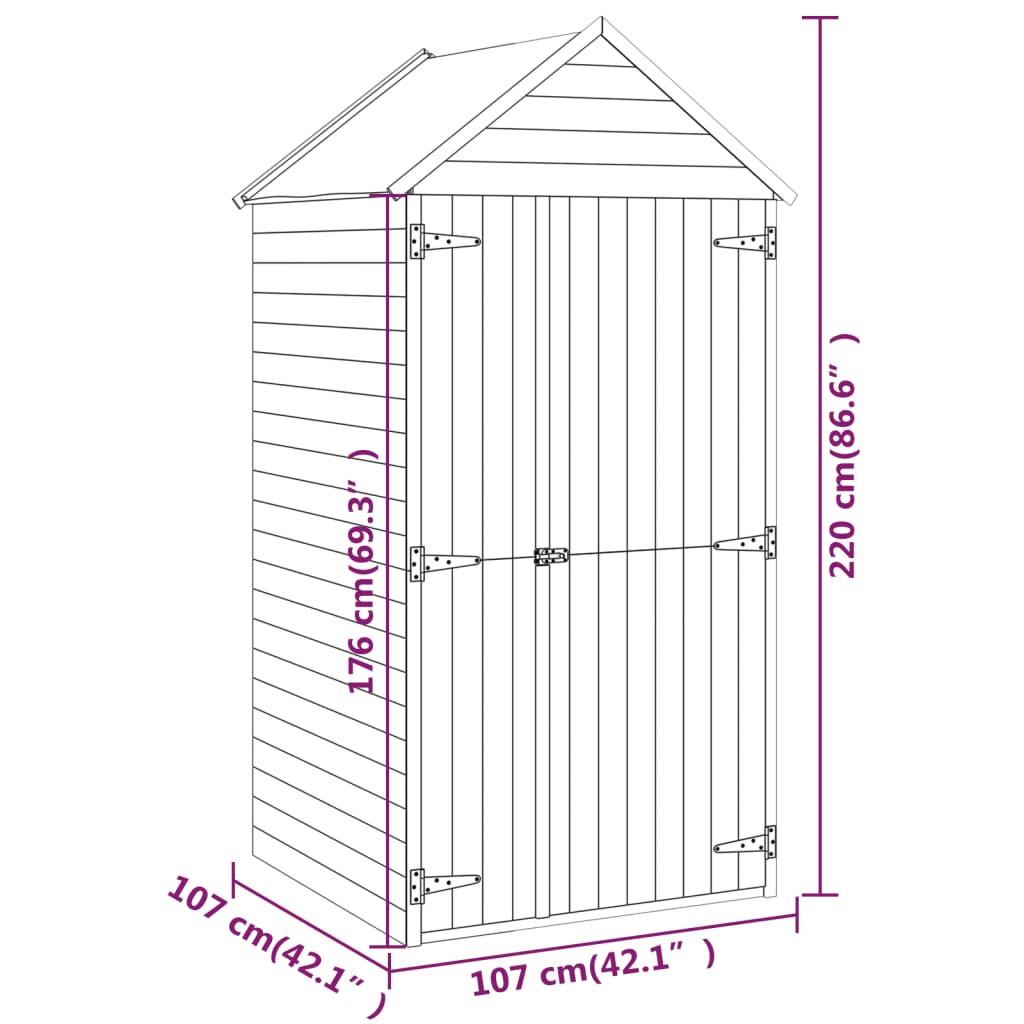 Abri à Outils Vertical en Bois 1.07m x 1.07m x 2.20m