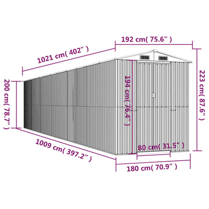 Abri de Jardin XXL modulable 10.21m/1.92m  en Acier Galvanisé