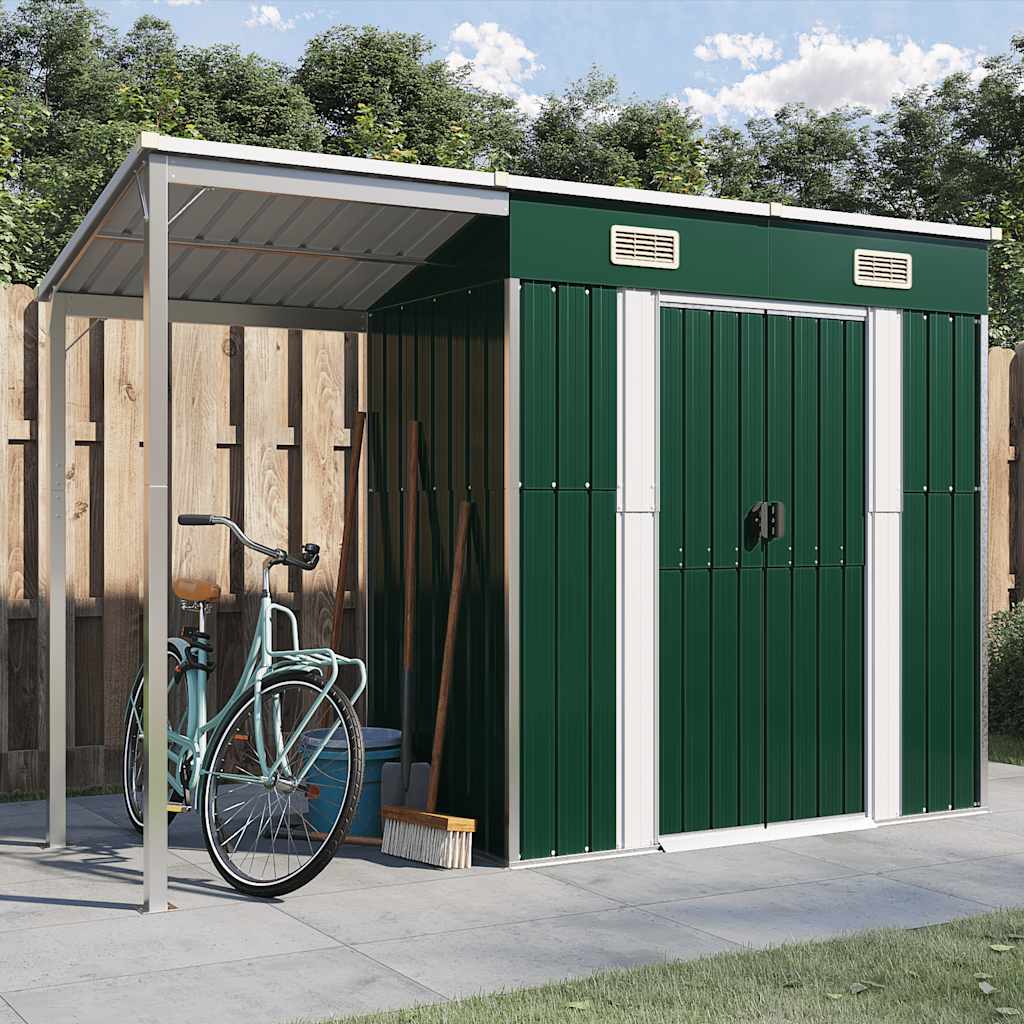 Abri de Jardin 2-en-1 avec Bûcher en Acier Galvanisé - 2,77m x 1,07m x 1,81m
