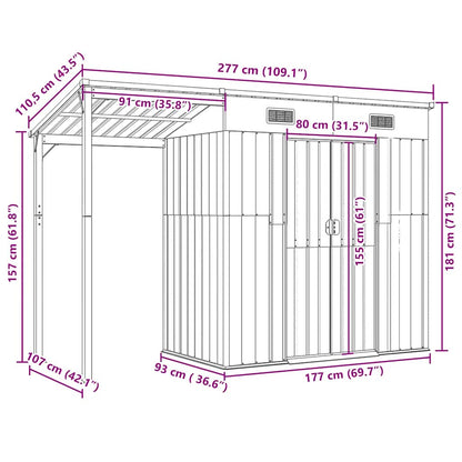 Abri de Jardin 2-en-1 avec Bûcher en Acier Galvanisé - 2,77m x 1,07m x 1,81m