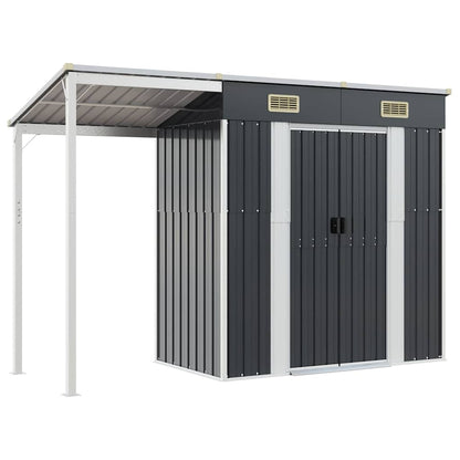 Abri de Jardin 2-en-1 avec Bûcher en Acier Galvanisé - 2,77m x 1,07m x 1,81m