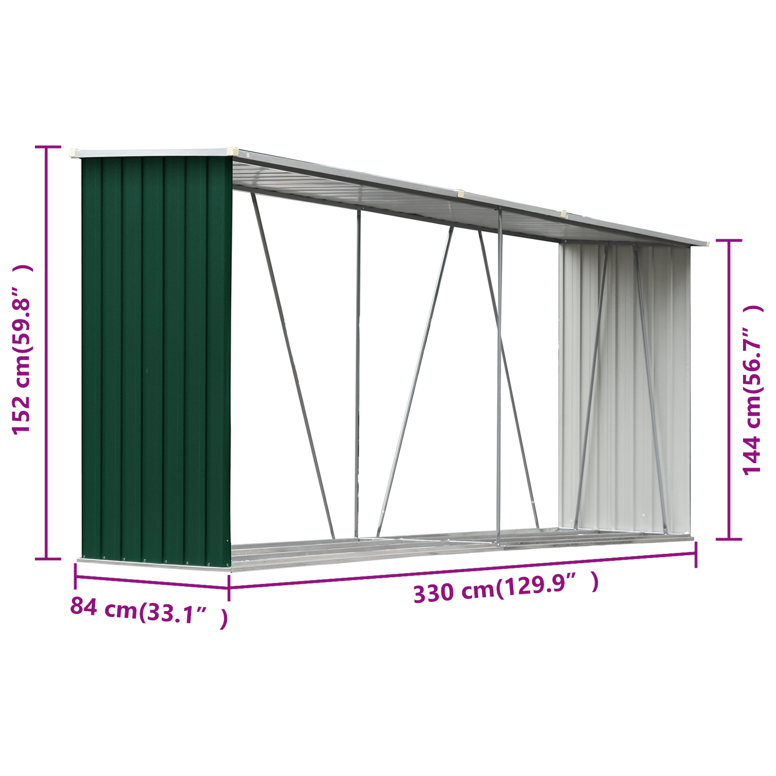 Abri à Bûches XXL en Acier Galvanisé - 3,30m x 0,84m x 1,52m