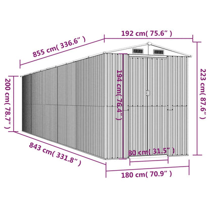 Abri de Jardin XXL modulable 10.21m/1.92m  en Acier Galvanisé