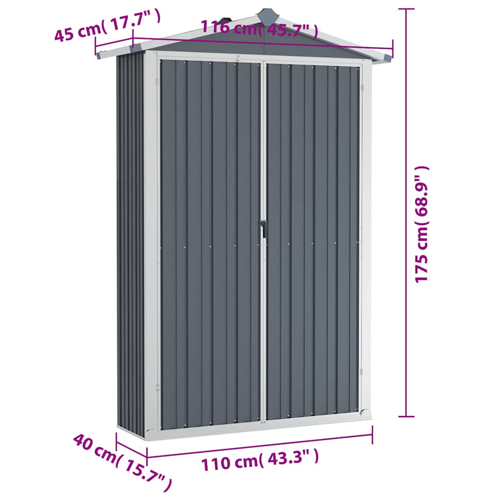 Armoire de Jardin Murale en Acier - 1,16m x 0,45m x 1,75m