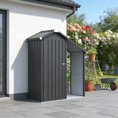 Abri de Jardin en Acier Galvanisé avec Étagères Ajustables et Bûcher - 1.37m x 0.53m x 1.63m