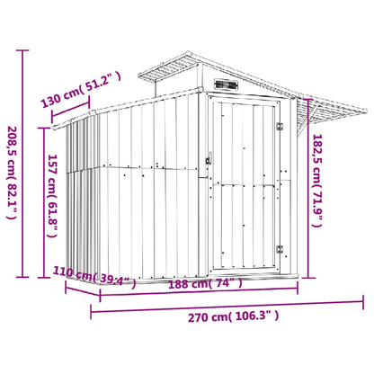 Abri de Jardin 2-en-1 en Acier Galvanisé avec Toit Lumineux - 2,70m x 1,30m x 2,08m