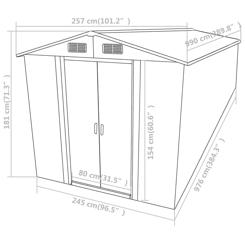 Abri de Jardin XXL en Acier Galvanisé - 2,57m x 9,90m x 1,81m