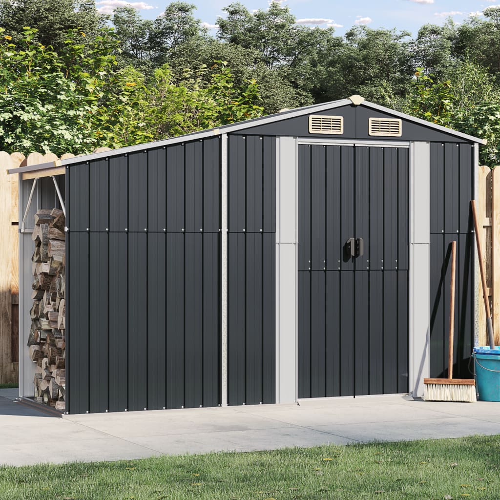 Abri de Jardin 2-en-1 avec Bûcher en Acier Galvanisé