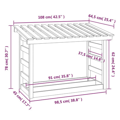 Abri à Bûches en Bois Massif - 1.08m x 0.65m x 1.10m/0.78m