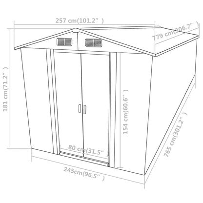 Abri de Jardin XL en Acier Galvanisé - 7,79 m× 2,57 m× 1,81 m