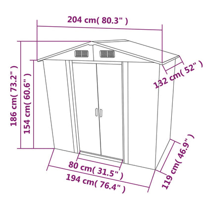 Abri de Jardin en Acier Galvanisé - 2,04m x 1,32m x 1,86m