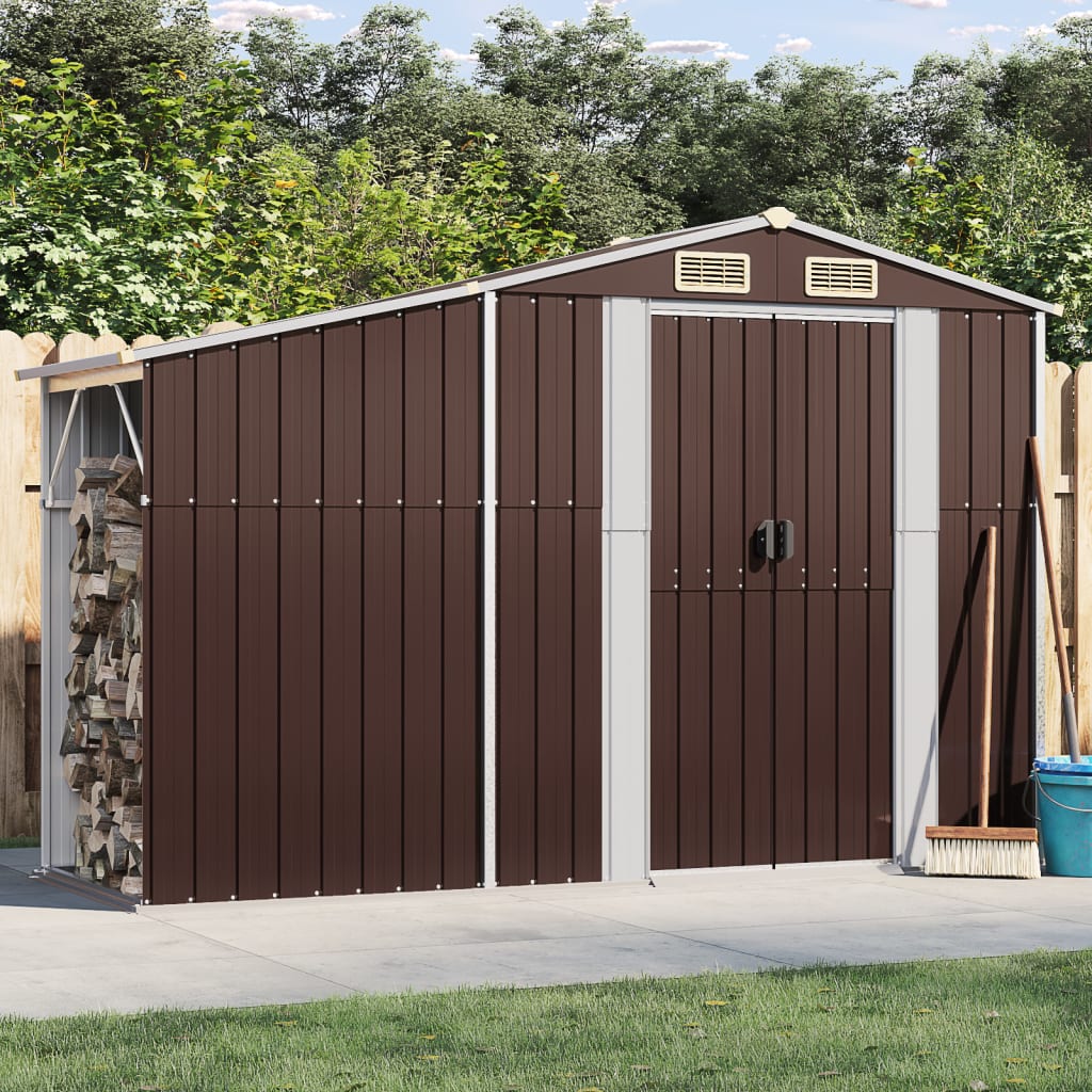 Abri de Jardin 2-en-1 avec Bûcher en Acier Galvanisé