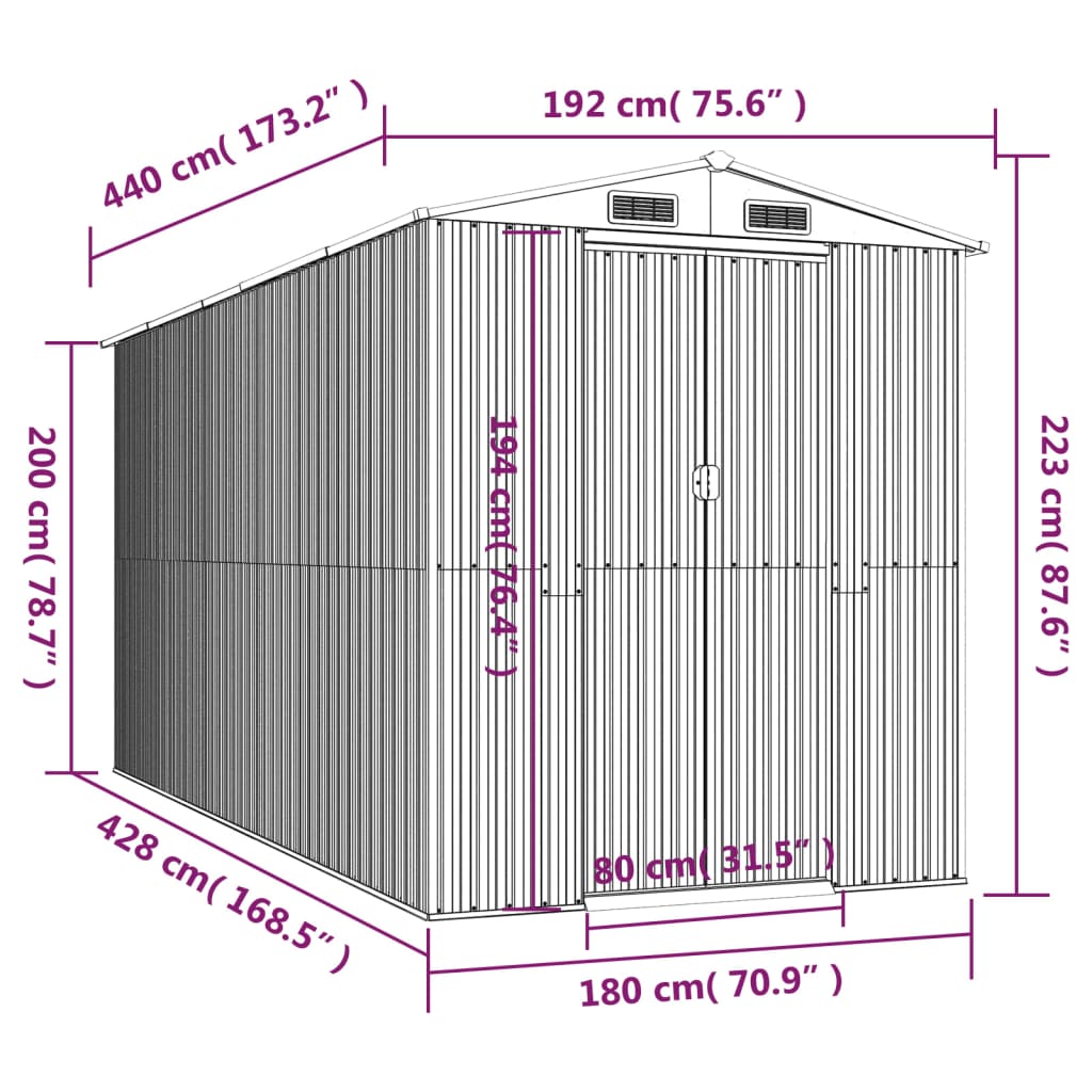 Abri de Jardin XXL modulable 10.21m/1.92m  en Acier Galvanisé