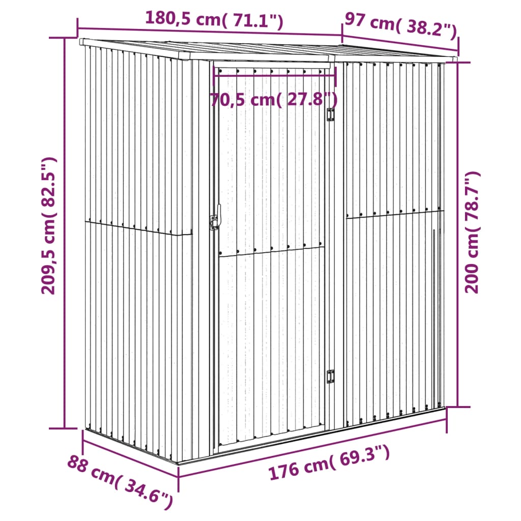 Abri à outils en Acier Galvanisé - 1,81m x 0,97m x 2,10m