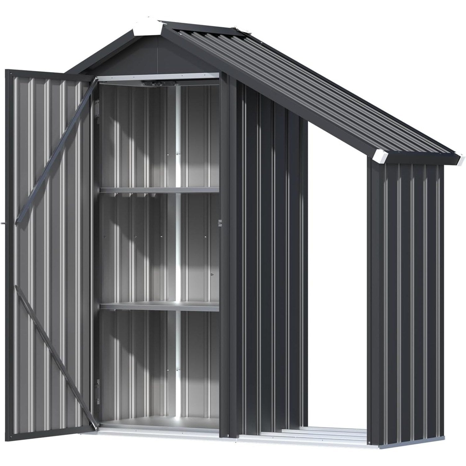 Abri de Jardin en Acier Galvanisé avec Étagères Ajustables et Bûcher - 1.37m x 0.53m x 1.63m