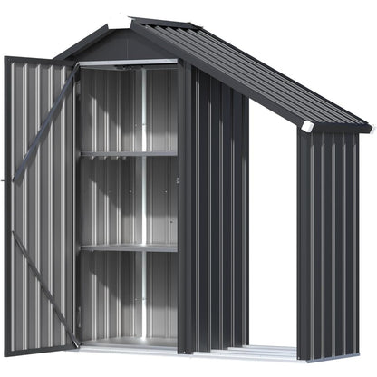 Abri de Jardin en Acier Galvanisé avec Étagères Ajustables et Bûcher - 1.37m x 0.53m x 1.63m
