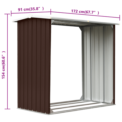 Abri à Bûches en Acier Galvanisé - 1,72m x 0,91m x 1,54m