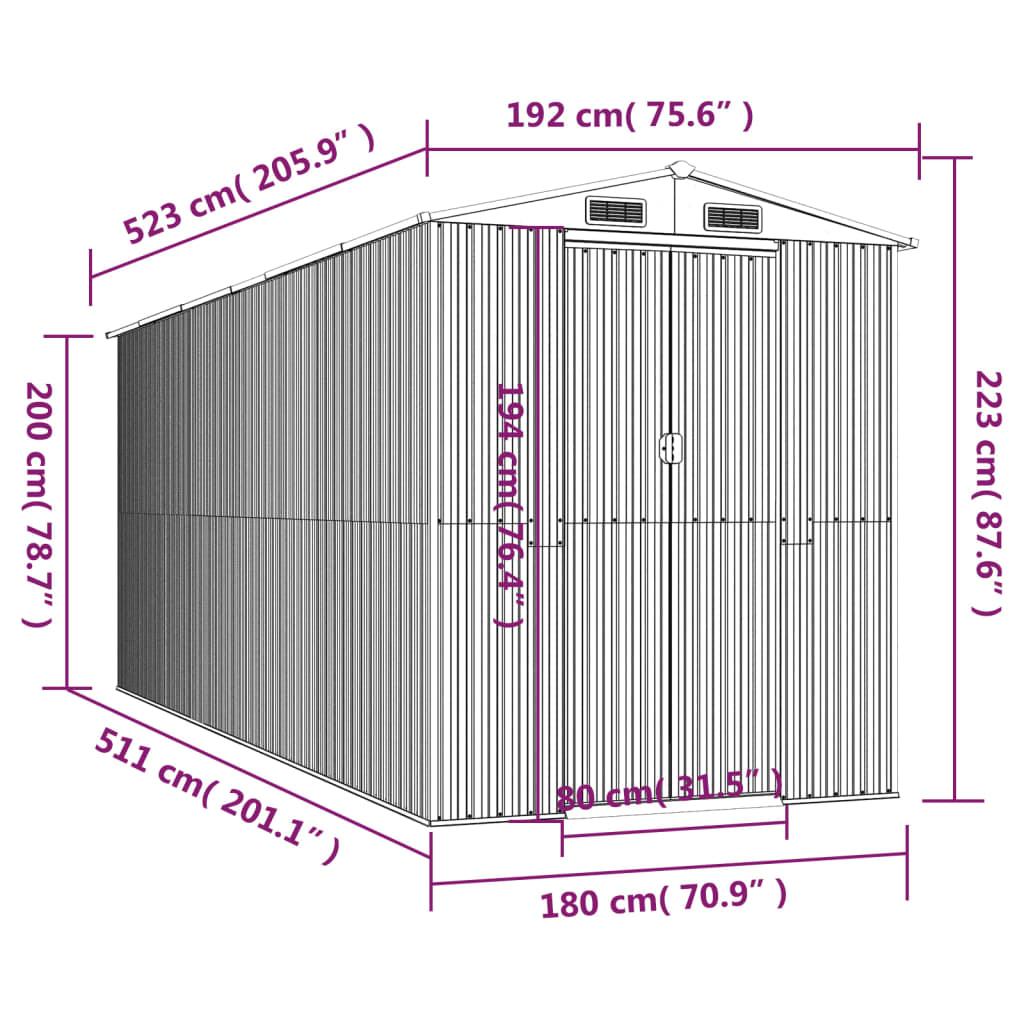 Abri de Jardin XXL modulable 10.21m/1.92m  en Acier Galvanisé