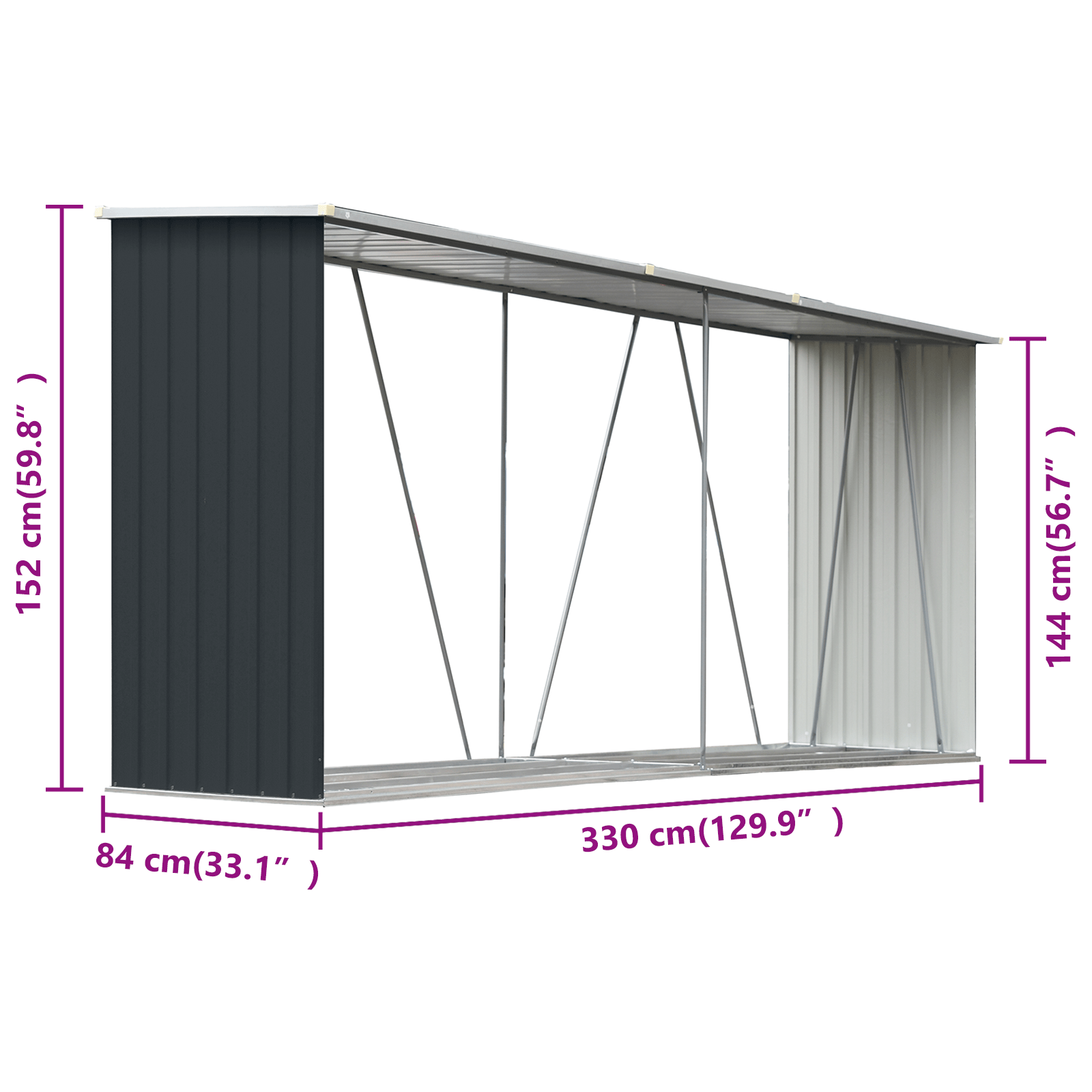 Abri à Bûches XXL en Acier Galvanisé - 3,30m x 0,84m x 1,52m