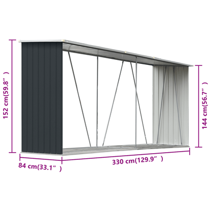 Abri à Bûches XXL en Acier Galvanisé - 3,30m x 0,84m x 1,52m