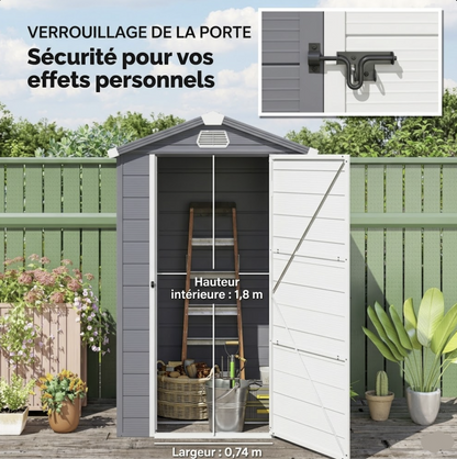 Abri de Jardin en Résine Gris - 1,33m x 1,02m x 2,08m
